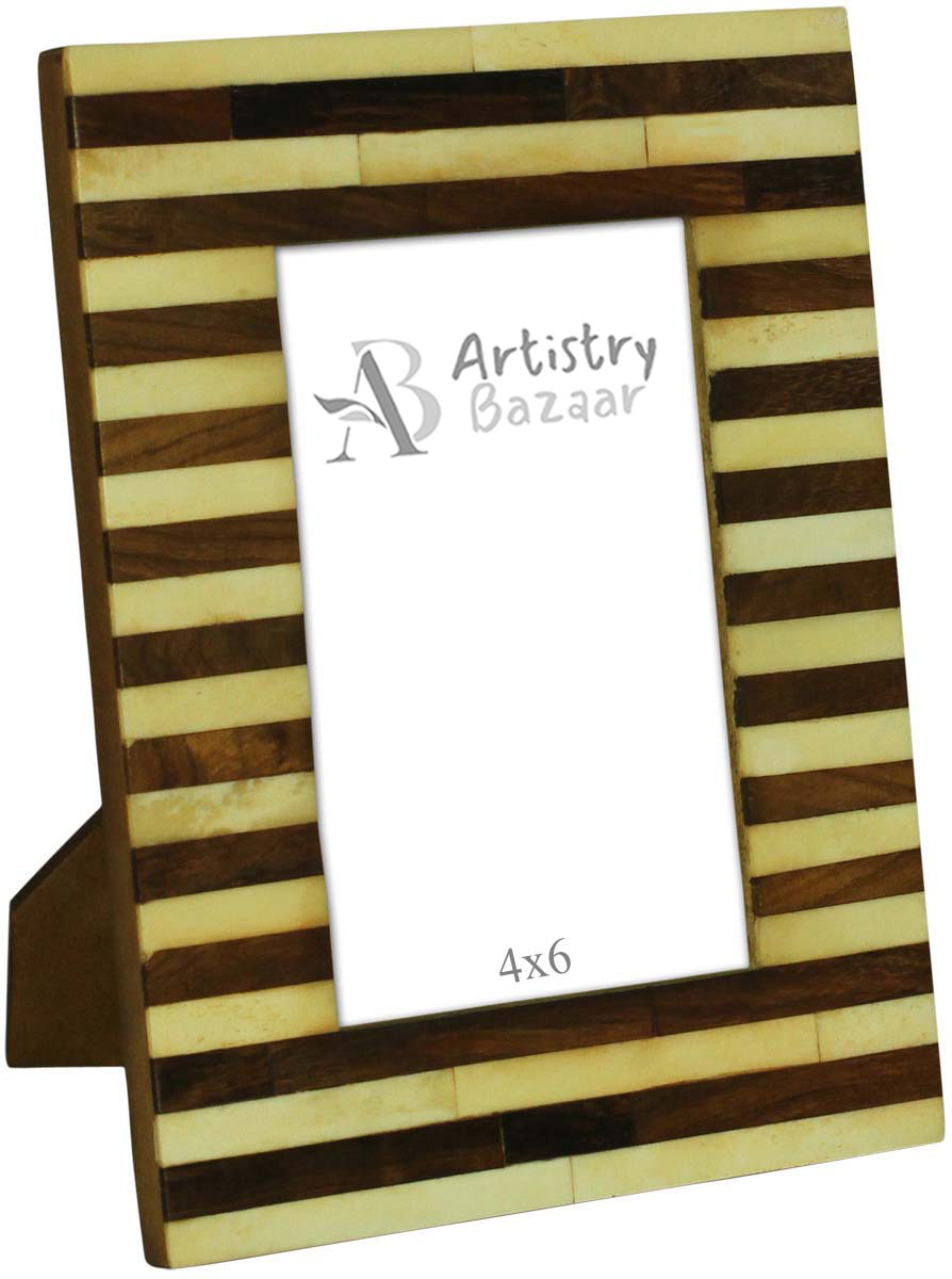 Bulk Buy 4x6 Inches Picture Frame in Brown & White Stripes - Wholesale Handmade Photo Frame in MDF, MDF & Bone - Home Decor Picture Frames from India