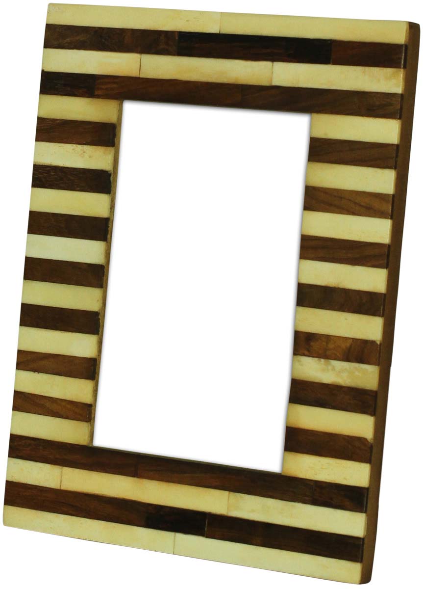 Bulk Buy 4x6 Inches Picture Frame in Brown & White Stripes - Wholesale Handmade Photo Frame in MDF, MDF & Bone - Home Decor Picture Frames from India