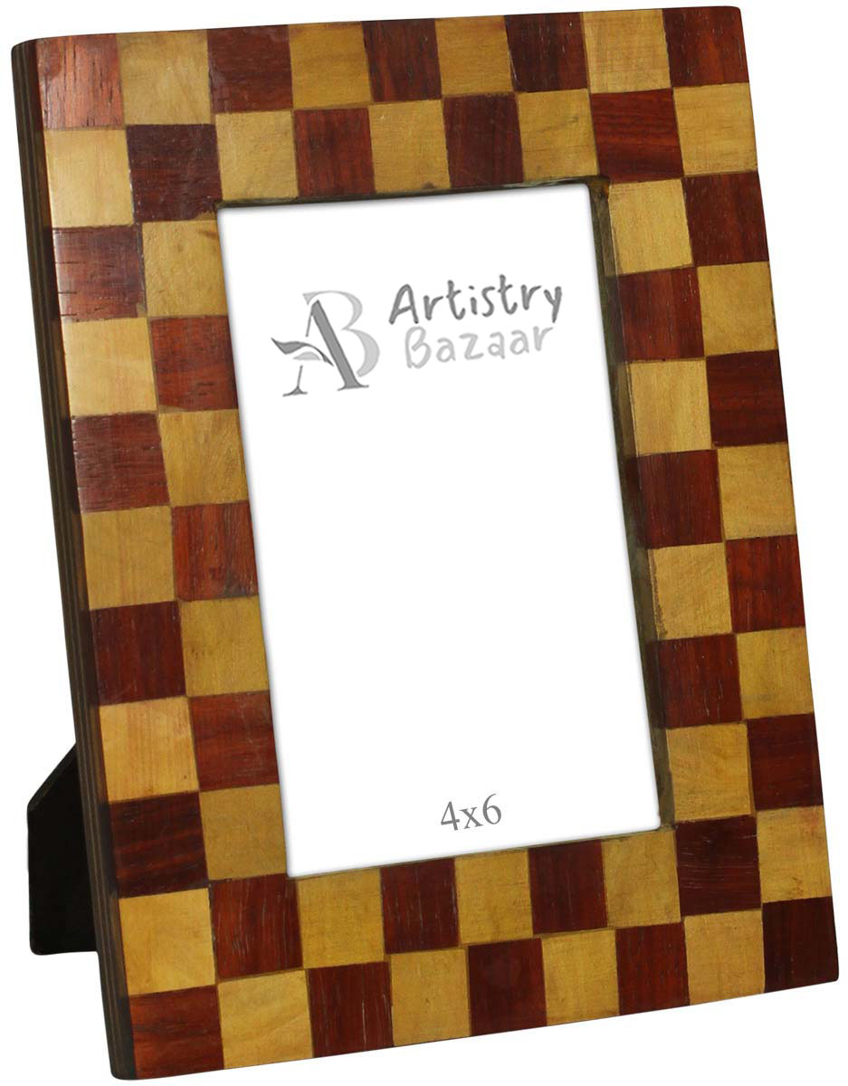Bulk Buy 4x6 Inches MDF Picture Frame in Light & Dark Brown Check Pattern - Wholesale Handmade Photo Frame in MDF & MDF - Home Decor Picture Frames from India