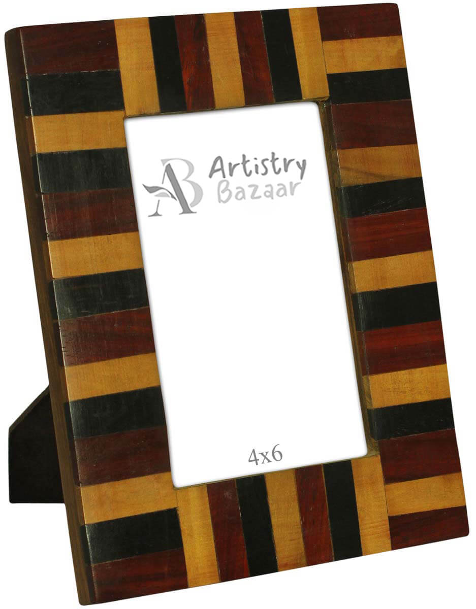 4x6 Inches Black, Beige & Maroon Picture Frame in Bulk - Wholesale Handmade Short Stripes Pattern Photo Frame in MDF & MDF - Home Decor Picture Frame from India