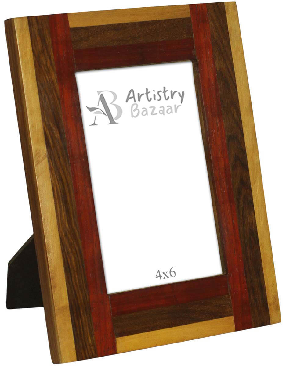 4x6 Inches Brown Beige & Maroon Picture Frame in Bulk - Wholesale Handmade Long Stripes Pattern Photo Frame in MDF & MDF - Home Decor Picture Frame from India