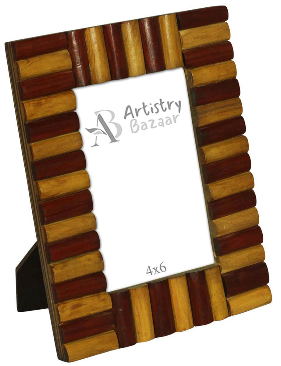 4x6 Inches Beige & Maroon Picture Frame in Bulk - Wholesale Handmade Mini MDF Logs Pattern Photo Frame in MDF & MDF - Home Decor Picture Frame from India