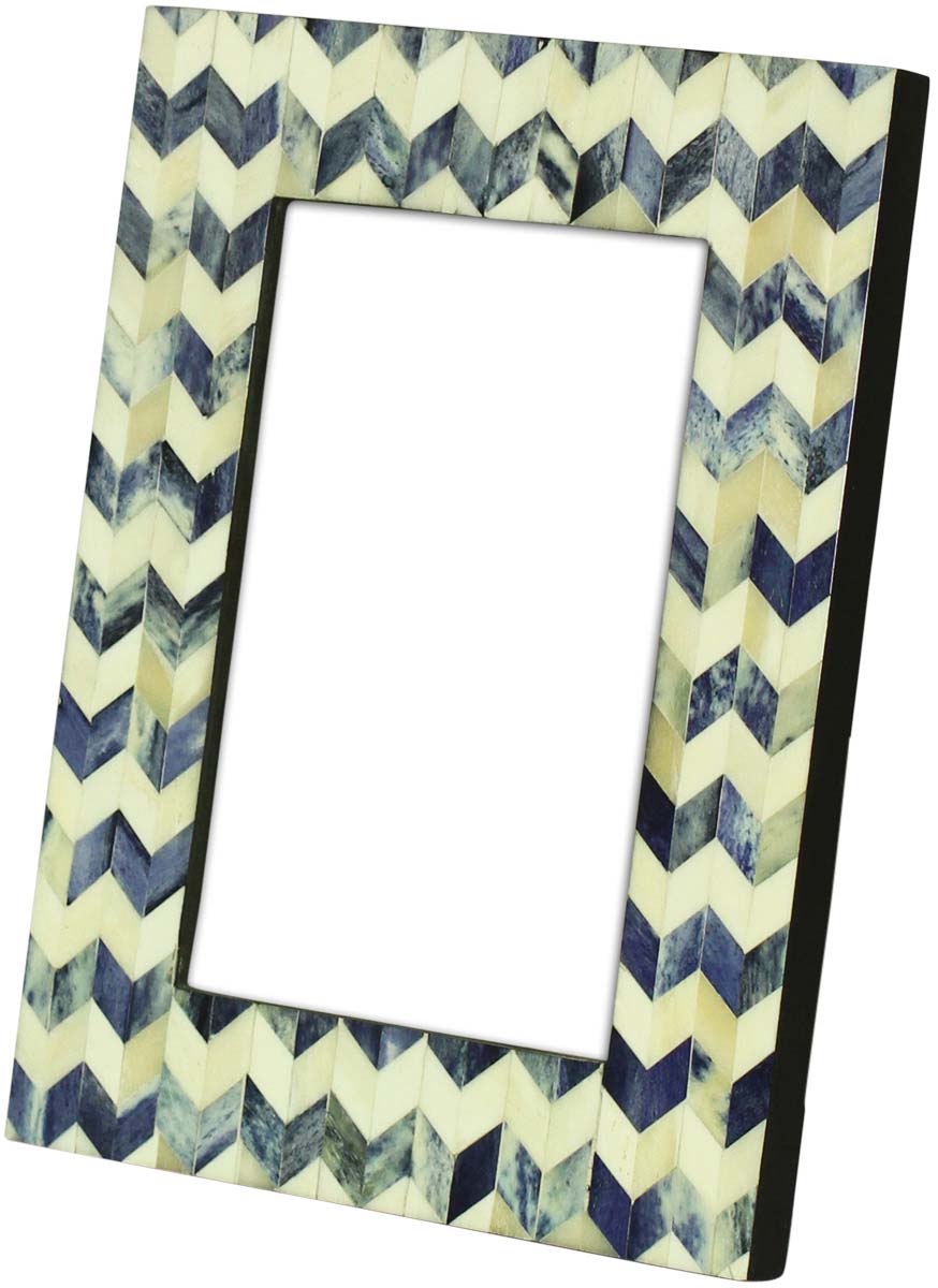 4 x 6” Handmade Chevron Pattern Picture Frame In Bulk - Blue & White Colored Photo Frame - Bone & MDF - Wholesale Home Decor Accessories & Gift Ideas