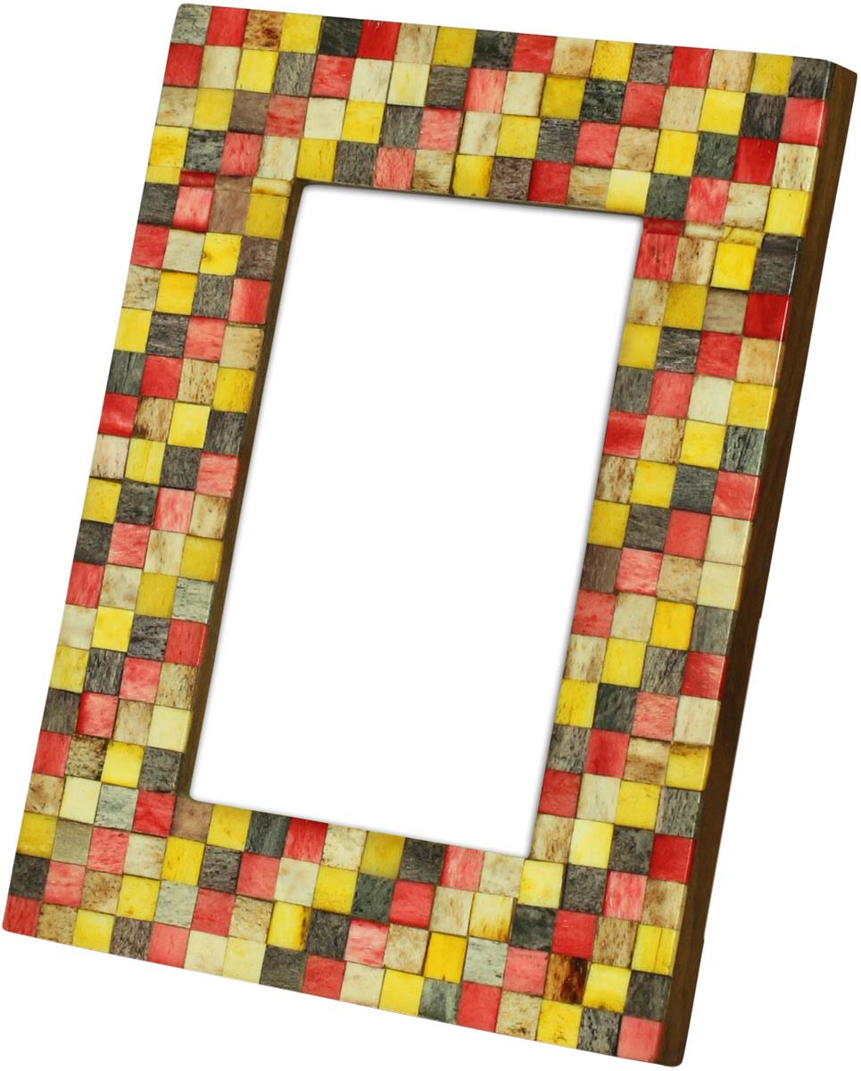 Bulk Buy 4x6 Inches Multicolored Picture Frame in Check Pattern - Wholesale Handmade Photo Frame in MDF & Bone - Home Decor Picture Frames from India