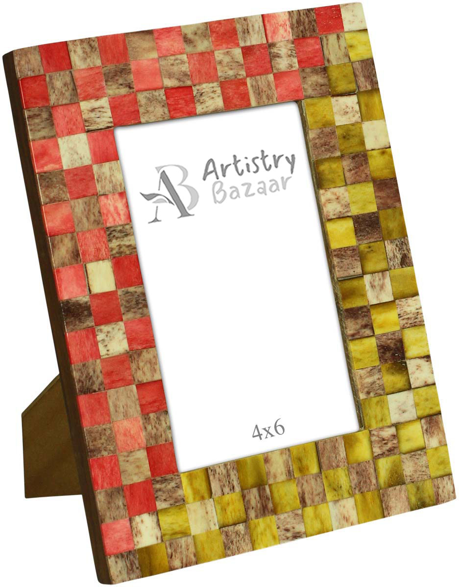Wholesale 4x6 Inches Multicolored Picture Frame in Check Pattern - Bulk Source Handmade Photo Frame in MDF & Bone - Home Decor Picture Frames from India