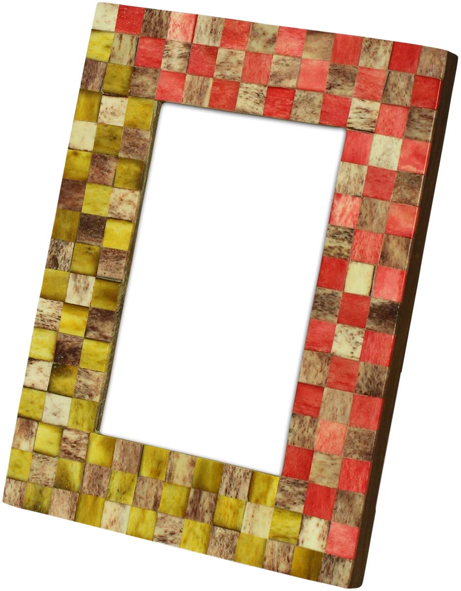 Wholesale 4x6 Inches Multicolored Picture Frame in Check Pattern - Bulk Source Handmade Photo Frame in MDF & Bone - Home Decor Picture Frames from India