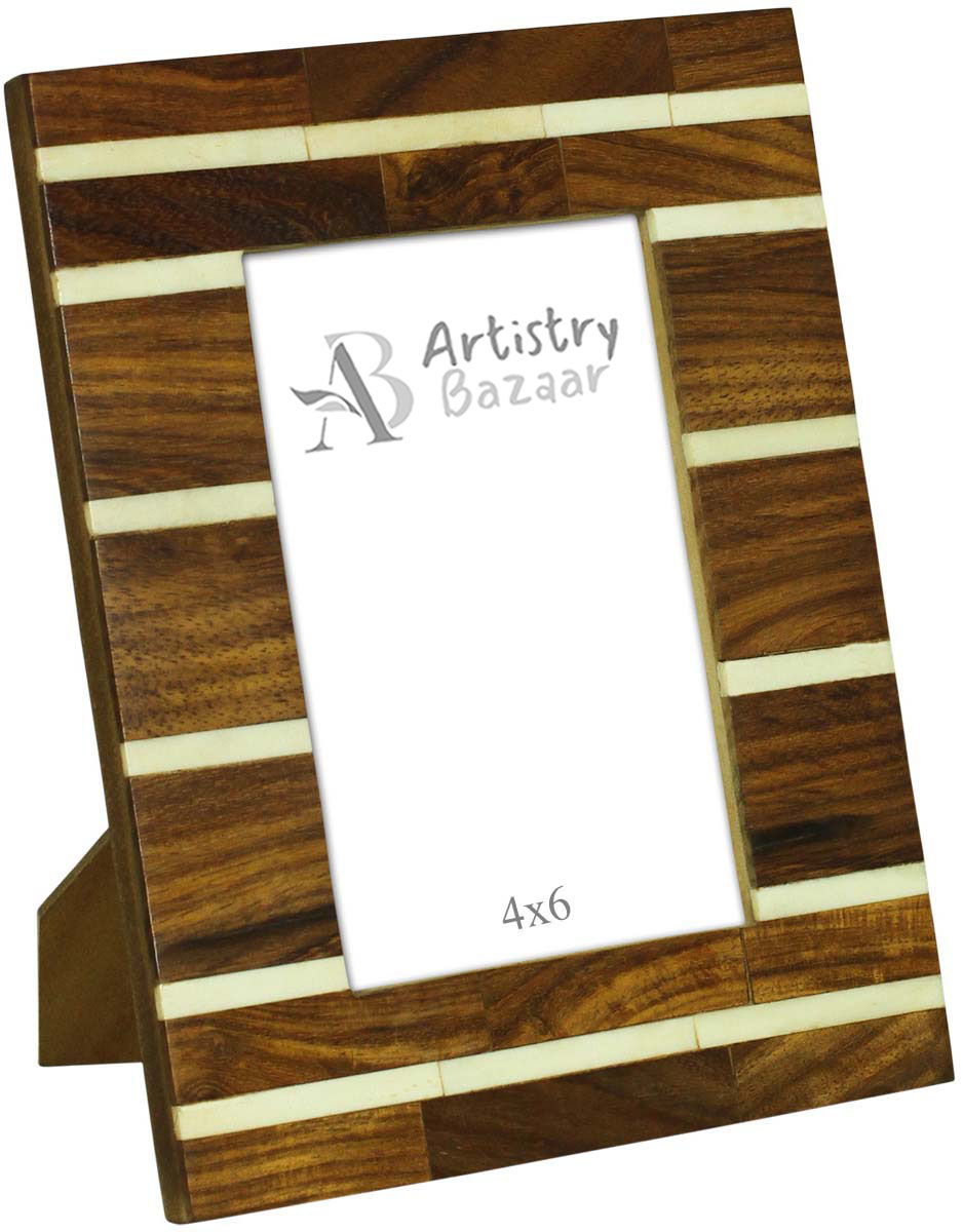 Bulk Buy 4x6 Inches Picture Frame in Brown with White Stripes - Wholesale Handmade Photo Frame in MDF, MDF & Bone - Home Decor Picture Frames from India