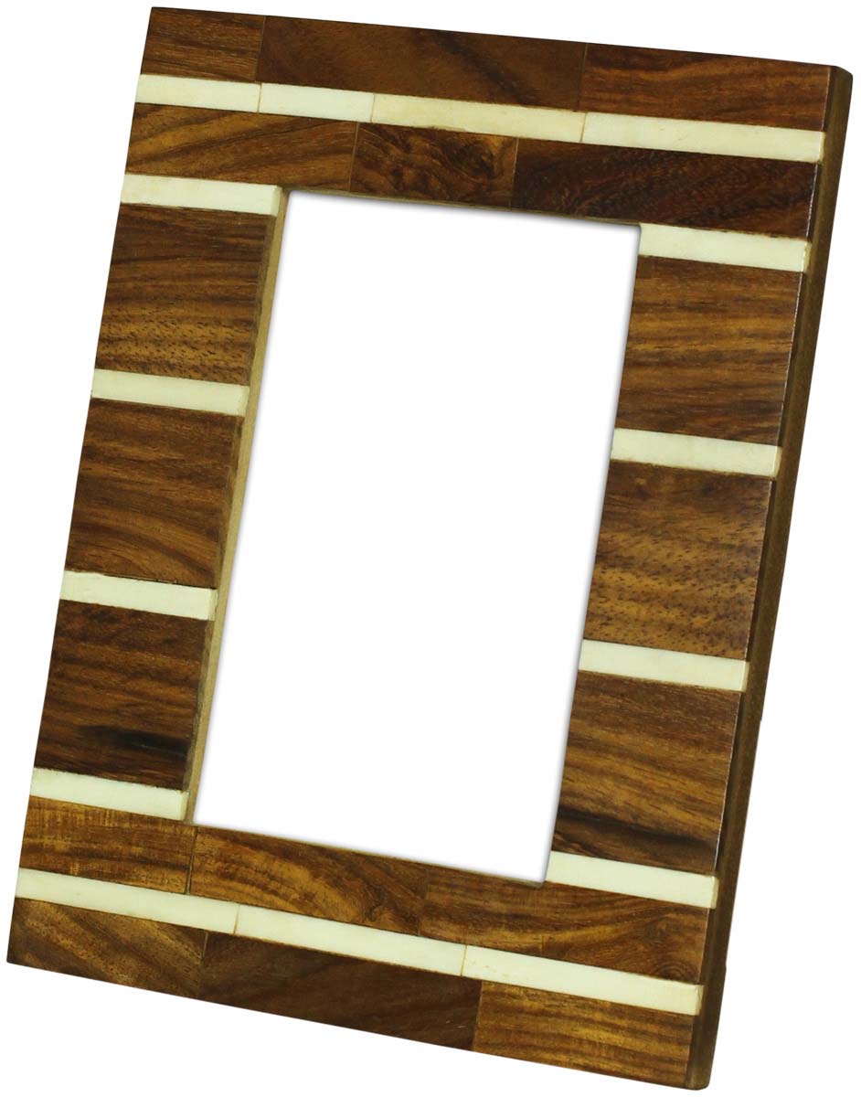 Bulk Buy 4x6 Inches Picture Frame in Brown with White Stripes - Wholesale Handmade Photo Frame in MDF, MDF & Bone - Home Decor Picture Frames from India