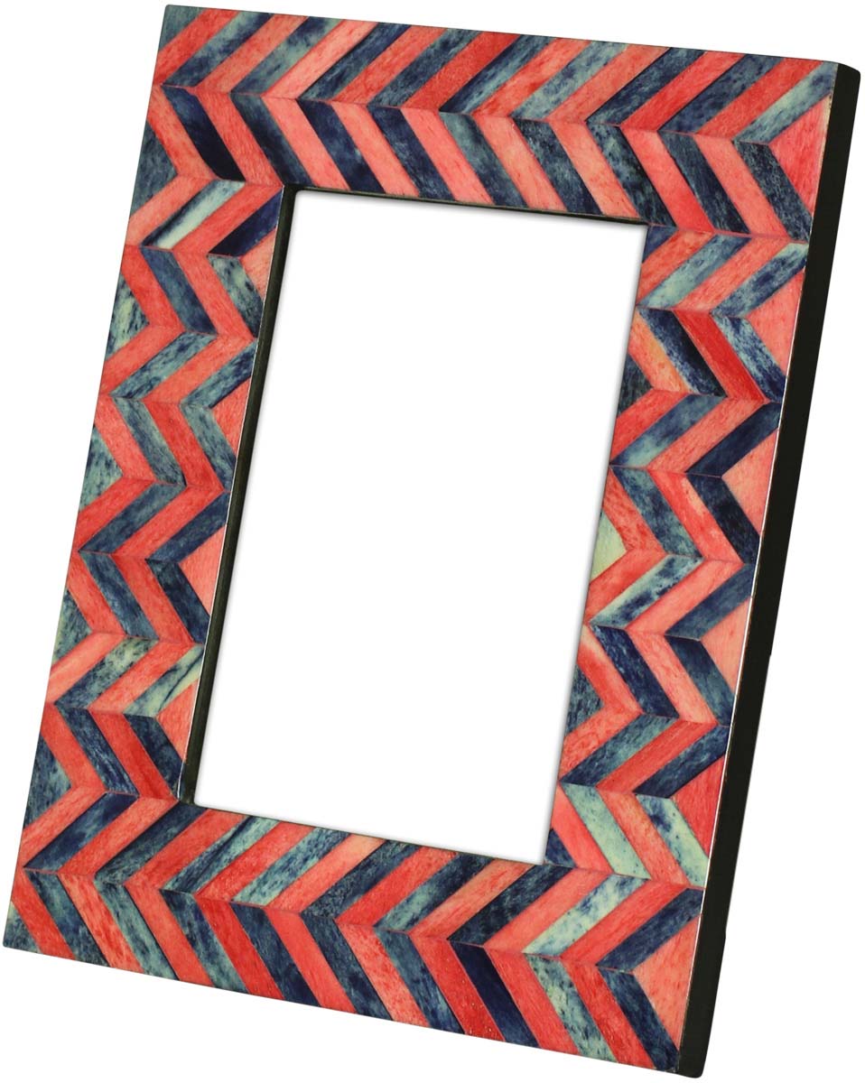 4 x 6” Handmade Chevron Pattern Picture Frame In Bulk - Gray & Pink Colored Photo Frame - Bone & MDF - Wholesale Home Decor Accessories & Gift Ideas