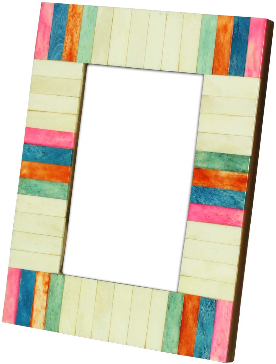 Wholesale 4 x 6” Handmade Photo/Picture Frame In Bulk - Multicolored Stripes - Bone & MDF - Wholesale Home Decor Accessories & Gift Ideas