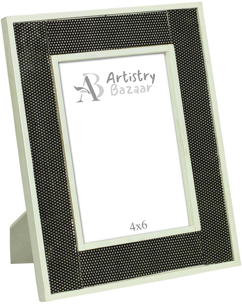 4 x 6” Handmade Dotted Pattern Picture Frame In Bulk - Black & White Photo Frame - Rexine & MDF - Wholesale Home Decor Accessories & Gift Ideas