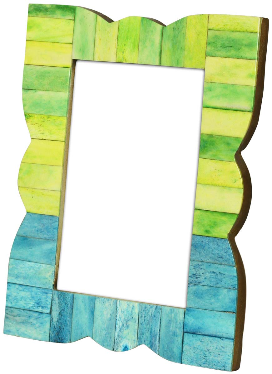 Wholesale 4 x 6” Handmade Curved Borders Picture Frame In Bulk - Source Green & Turquoise Photo Frame - Bone & MDF - Wholesale Home Decor Accessories & Gift Ideas