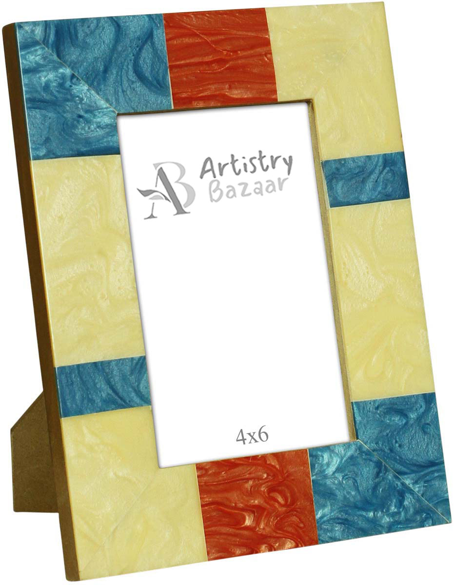 4x6 Inches Multicolored Picture Frame in Bulk - Wholesale Handmade Photo Frame with Geometric Pattern in MDF & Resin - Home Decor Picture Frames from India