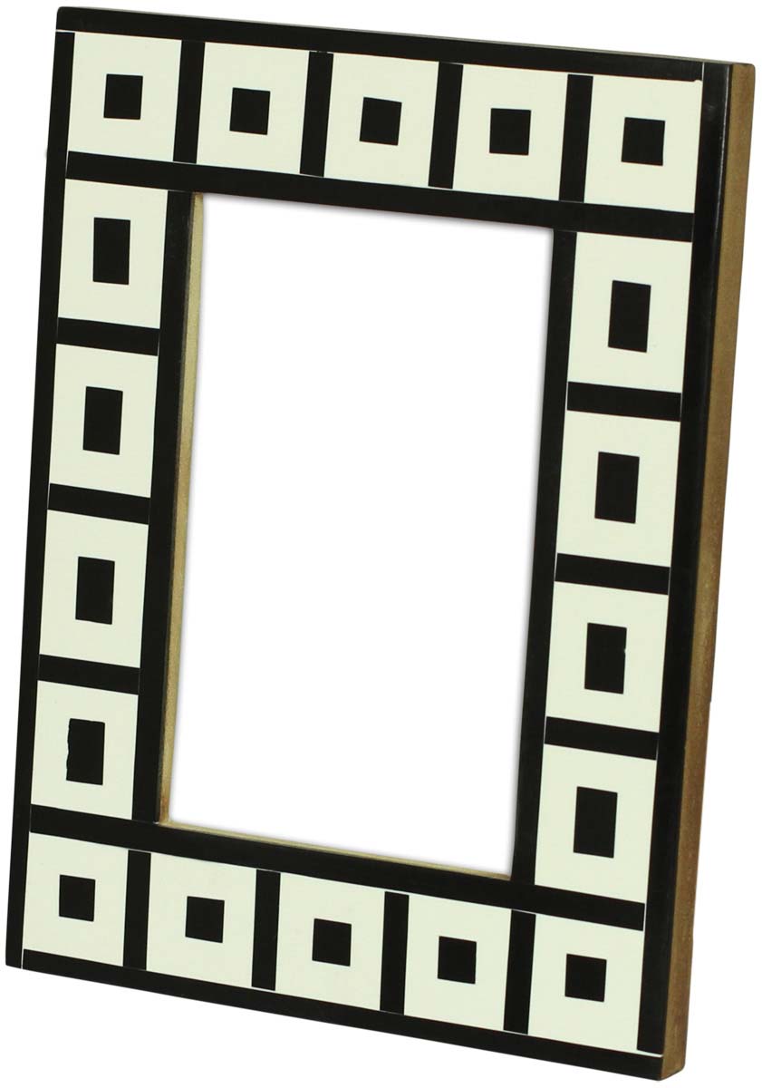 Wholesale 4x6 Inches Picture Frame in Bulk - Source Handmade Photo Frame in MDF & Resin with Black & White Square & Rectangle Motifs - Home Decor Picture Frames from India