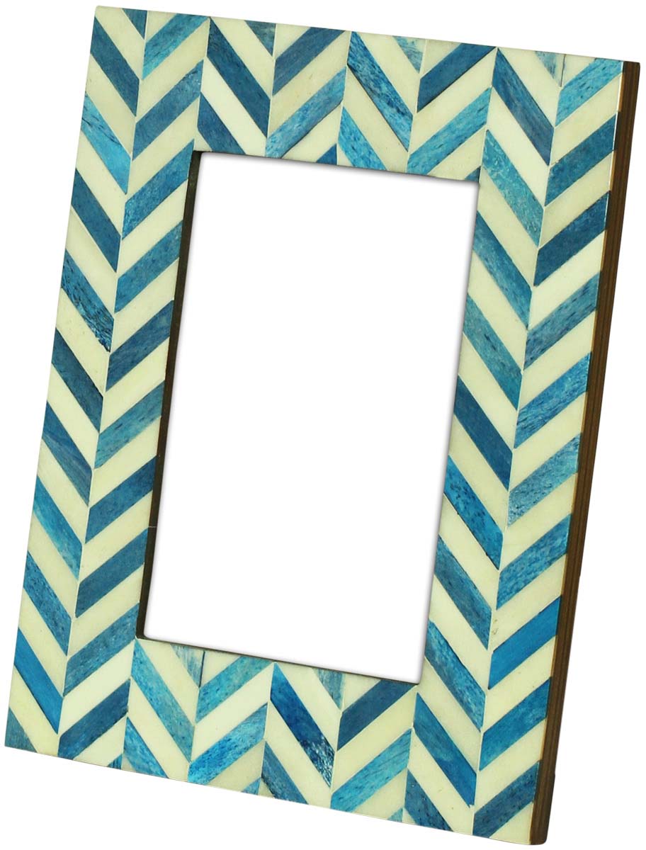 Wholesale 4x6 Inches Handmade Picture Frame - Bone & MDF Photo Frame - Blue & White - Geometric Herringbone Pattern - Buy Bulk Home Decor Accessories & Gift Ideas