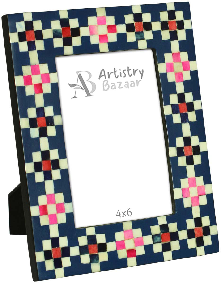 Bulk Buy 4x6 Inches Picture Frame in Multicolored Check Pattern - Wholesale Handmade Photo Frame in MDF & Bone - Home Decor Picture Frames from India