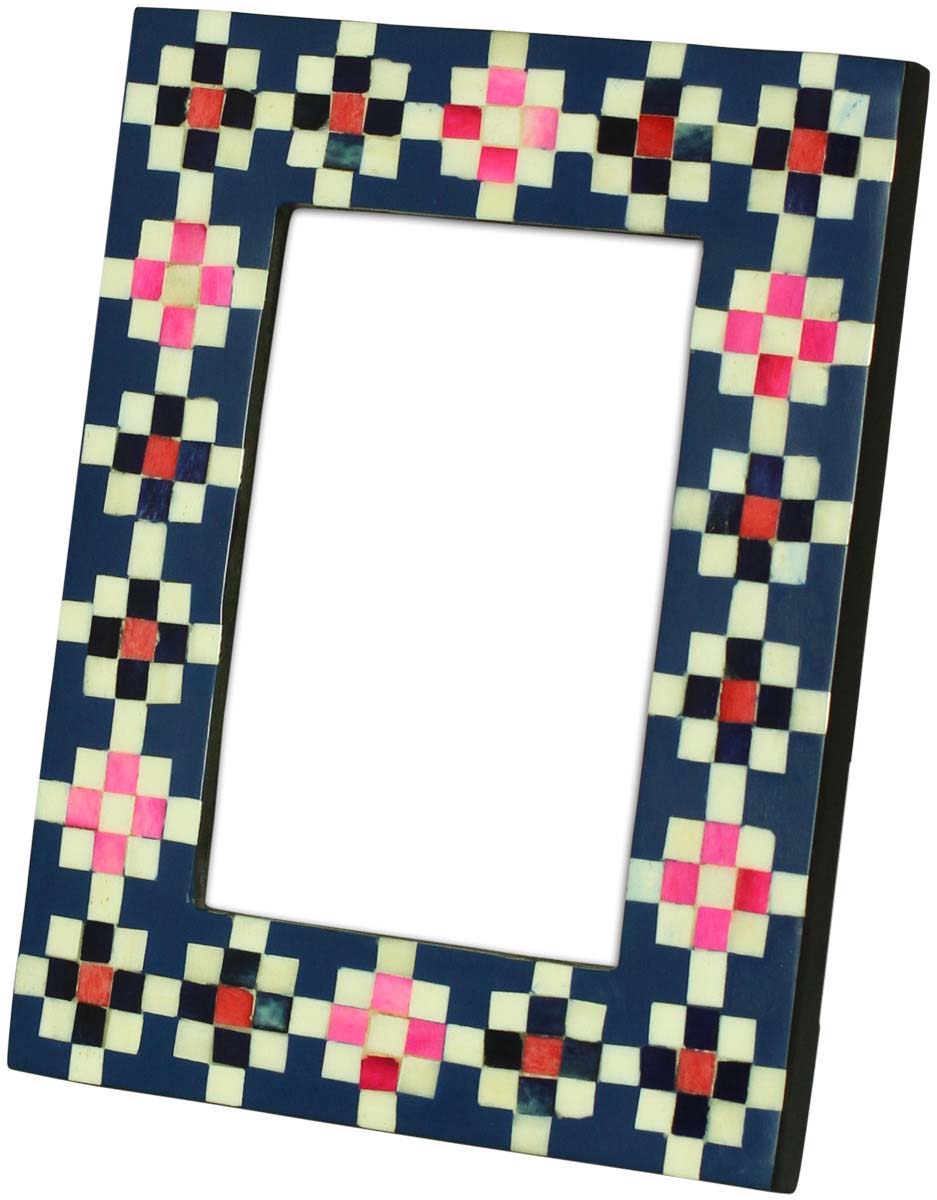 Bulk Buy 4x6 Inches Picture Frame in Multicolored Check Pattern - Wholesale Handmade Photo Frame in MDF & Bone - Home Decor Picture Frames from India