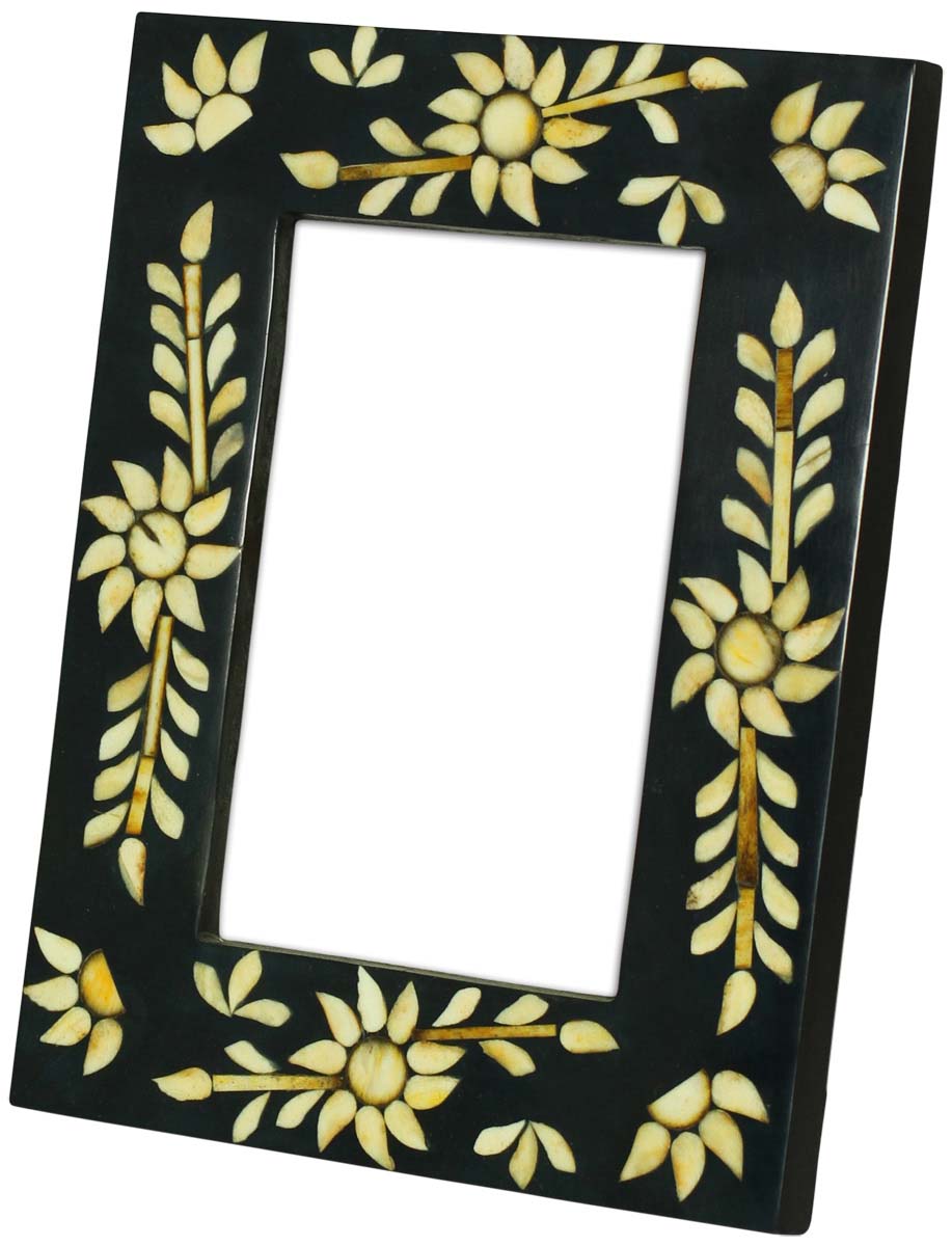 Wholesale 4 x 6” Handmade Floral & Leafy Motifs Picture Frame In Bulk - Source Black & Yellow Photo Frame - Bone & MDF - Home Decor Accessories & Gift Ideas