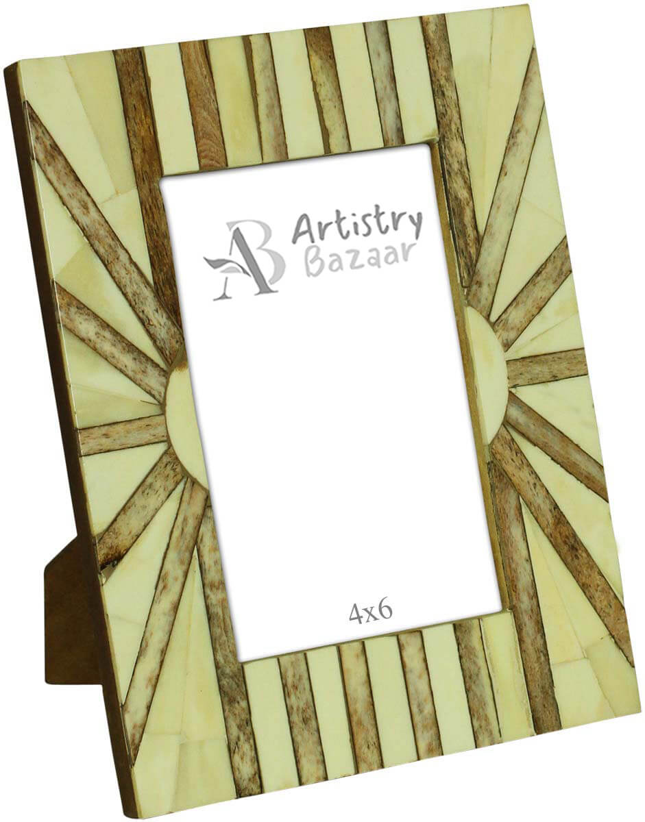 Off-White & Beige Rectangular 4 x 6” Photo/Picture Frame in Bulk - Bone & MDF Photo Frame - Wholesale Handmade Home Decor Accessories & Gift Ideas from India