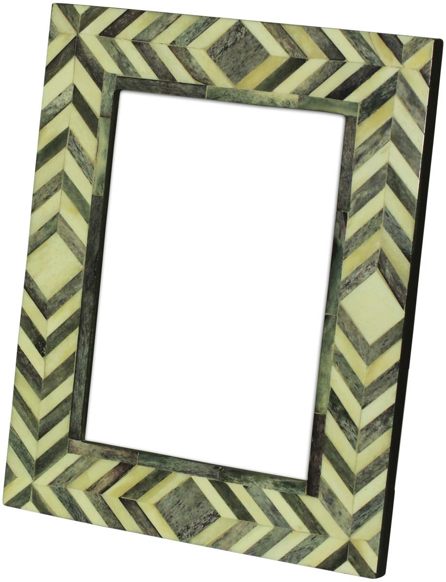 Rectangular Chevron Pattern 4 x 6” White & Gray Photo/Picture Frame in Bulk - Bone & MDF Photo Frame - Wholesale Handmade Home Decor Accessories & Gift Ideas from India