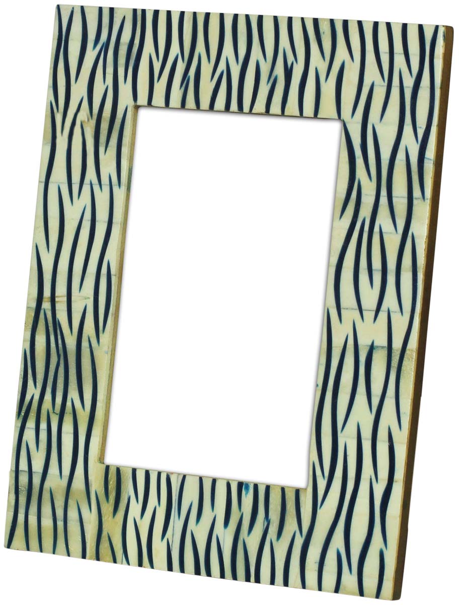 4x6 Inches Picture Frame in Bulk - Wholesale Handmade Photo Frame in MDF & Bone with Black Curved Stripes on White - Home Decor Picture Frame from India