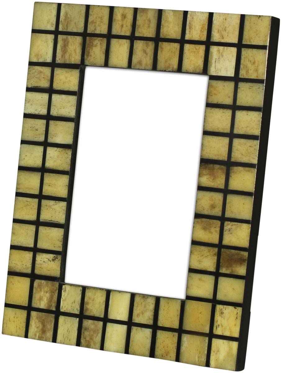 Bulk Buy 4x6 Inches Beige & Black Picture Frame - Wholesale Handmade Photo Frame in MDF (Compressed-Wood), Resin & Bone Inlay with Windowpane Check Pattern - Home Decor Creative Picture Holders/Photo Frames from India