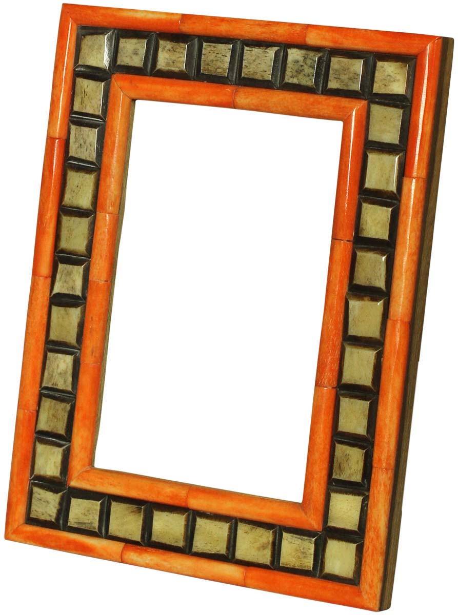 Bulk Buy 4x6 Inches Picture Frame in Beige, Black & Orange - Wholesale Handmade Photo Frame in MDF & Bone - Home Decor Picture Frames from India