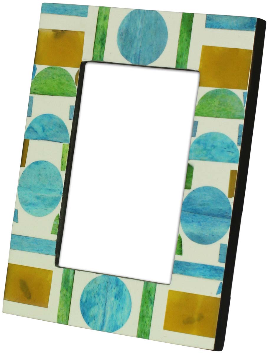 4x6 Inches Multicolored Picture Frame in Bulk - Wholesale Handmade Photo Frame with Geometric Pattern in MDF, Bone & Resin - Home Decor Picture Frames from India