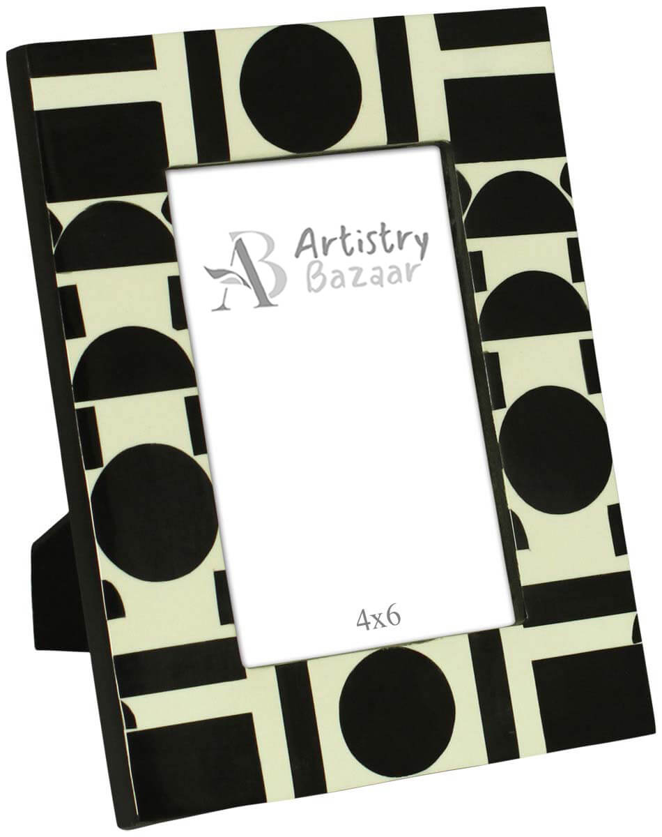Wholesale Rectangular Black & White 4x6 MDF Photo/Picture Frame with Geometric Patterns in MDF & Resin - Home Decor Picture Frame from India