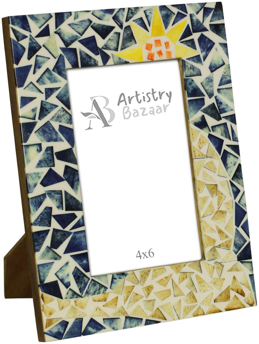 4x6 Inches Gray & Yellow Picture Frame in Bulk - Wholesale Handmade Triangle Motifs Photo Frame in MDF & Resin - Home Decor Picture Frames from India