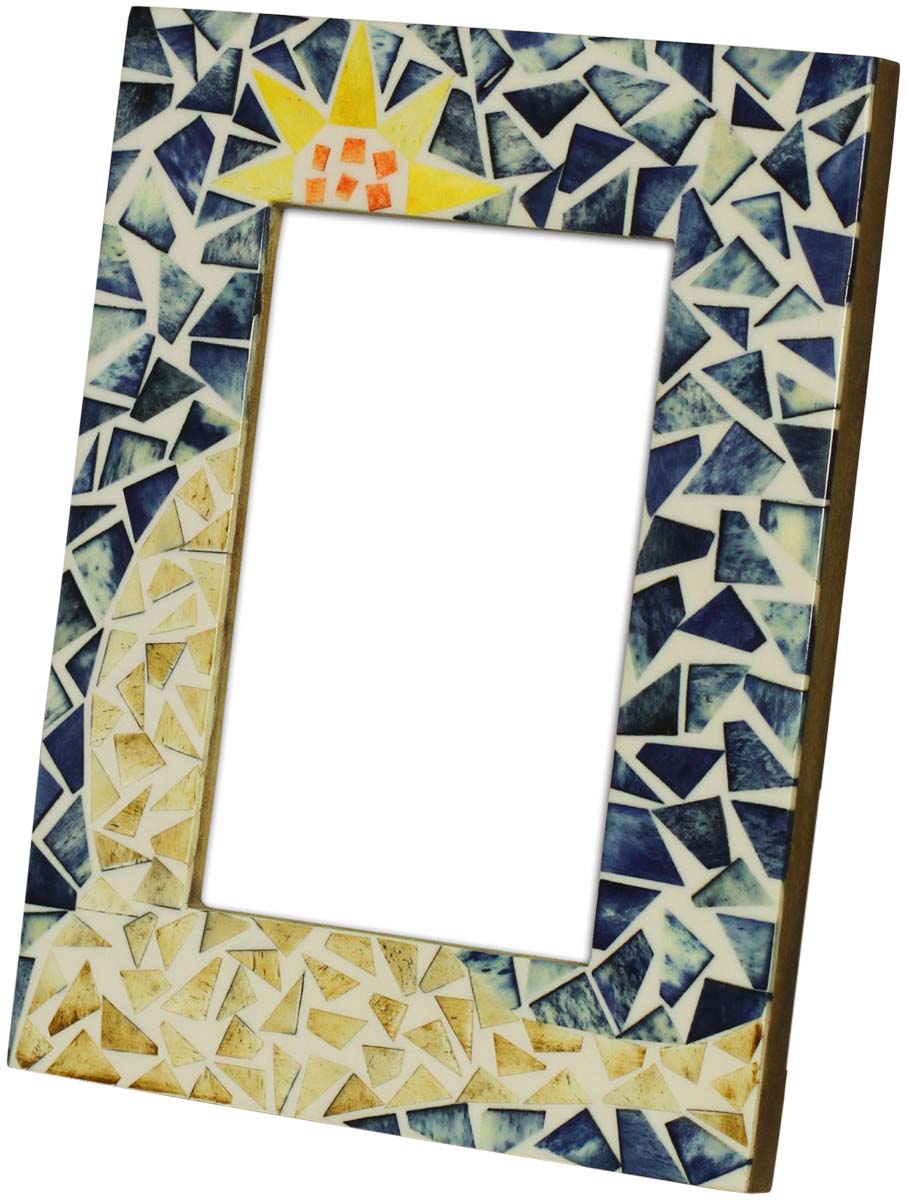 4x6 Inches Gray & Yellow Picture Frame in Bulk - Wholesale Handmade Triangle Motifs Photo Frame in MDF & Resin - Home Decor Picture Frames from India