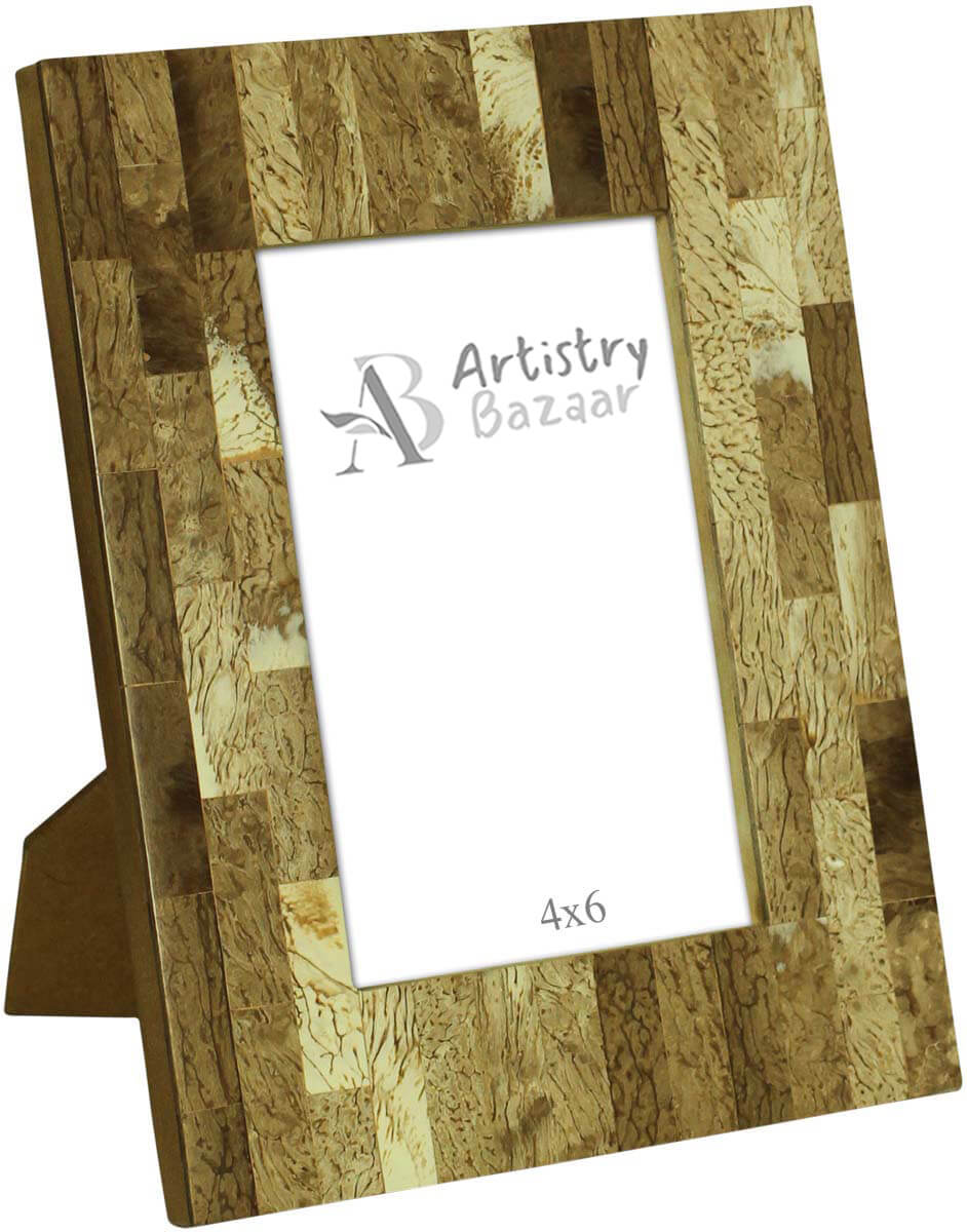 Wholesale Rectangular 4x6 Photo/Picture Frame in MDF & Resin - Bulk Buy Handmade Photo Frame in Shades of Beige - Home Decor Picture Frame from India