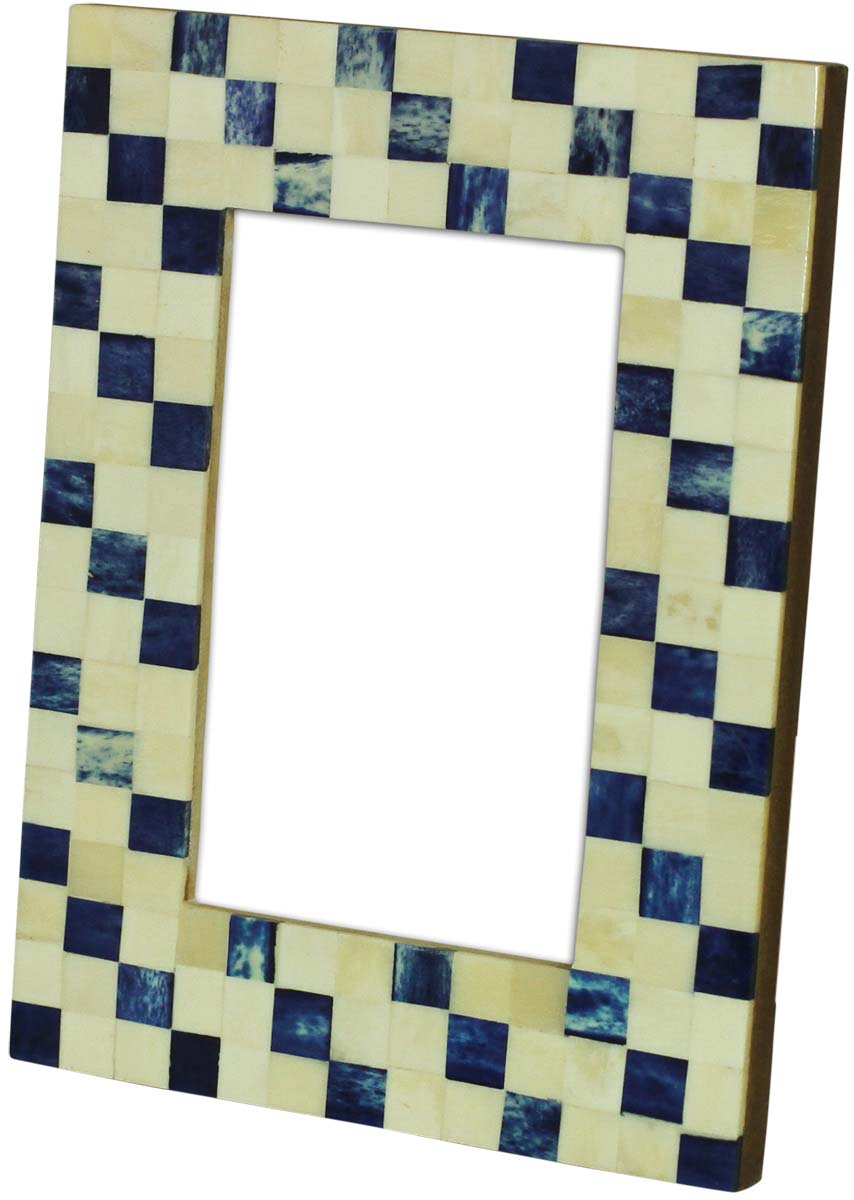 Bulk Buy 4x6 Inches MDF Picture Frame in Blue & White Check Pattern - Wholesale Handmade Photo Frame in MDF & Bone - Home Decor Picture Frames from India