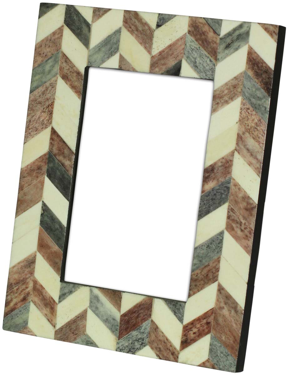 Rectangular Broken Chevron Pattern 4 x 6” Gray, Beige & White Photo/Picture Frame in Bulk - Bone & MDF Photo Frame - Wholesale Handmade Home Decor Accessories & Gift Ideas from India