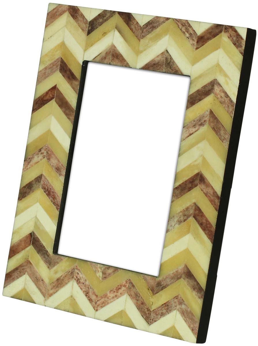4 x 6” Handmade Chevron Pattern Picture Frame In Bulk - Beige, Brown & White Colored Photo Frame - Bone & MDF - Wholesale Home Decor Accessories & Gift Ideas
