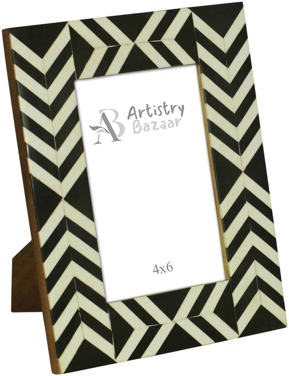 Wholesale 4 x 6” Handmade Chevron Pattern Picture Frame In Bulk - Black & White Colored Photo Frame - Resin & MDF - Source Home Decor Accessories & Gift Ideas