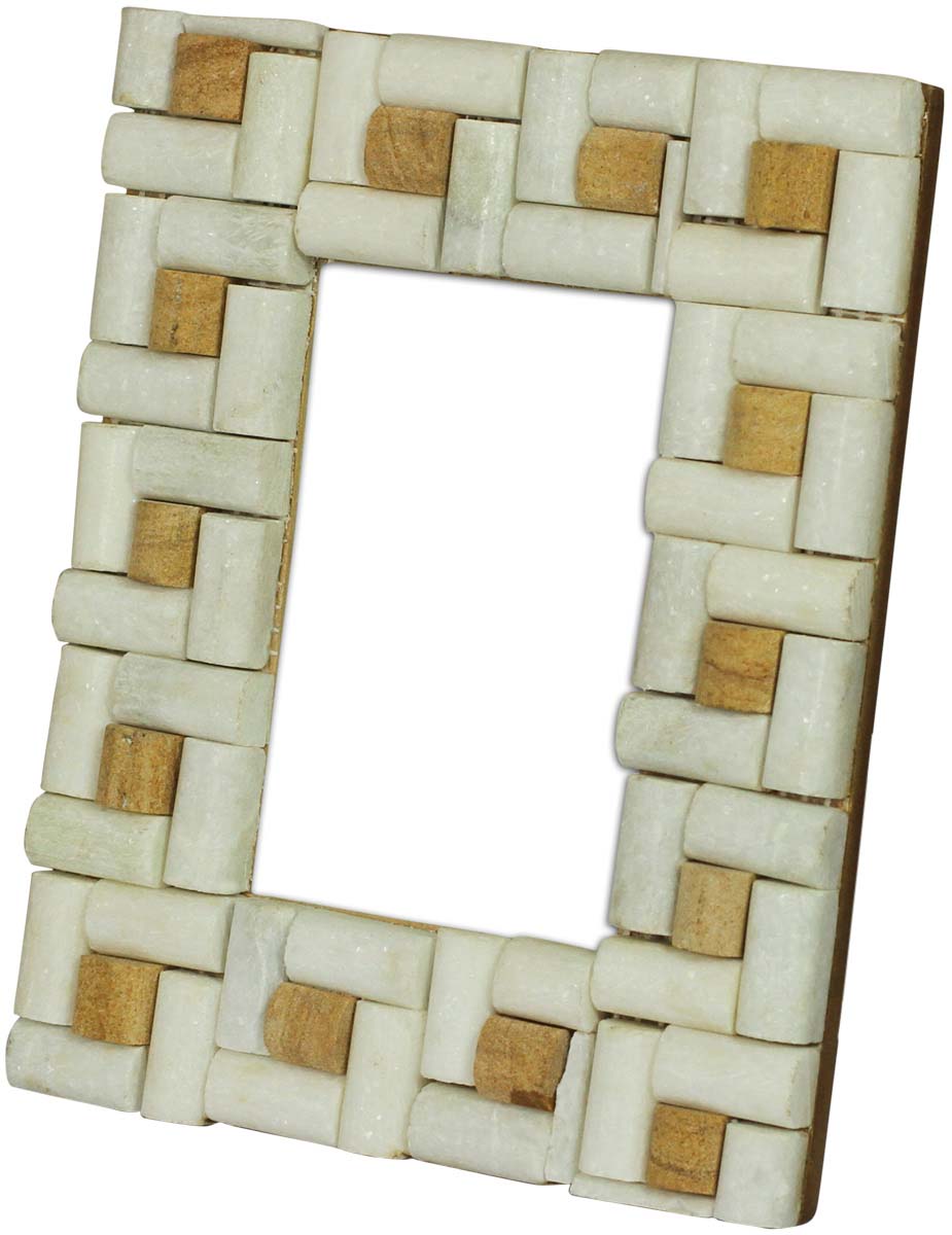 4x6” Handmade Picture Frame In Bulk - White Marble & Brown Stone Work in MDF - Wholesale Home Decor Accessories & Gift Ideas from India