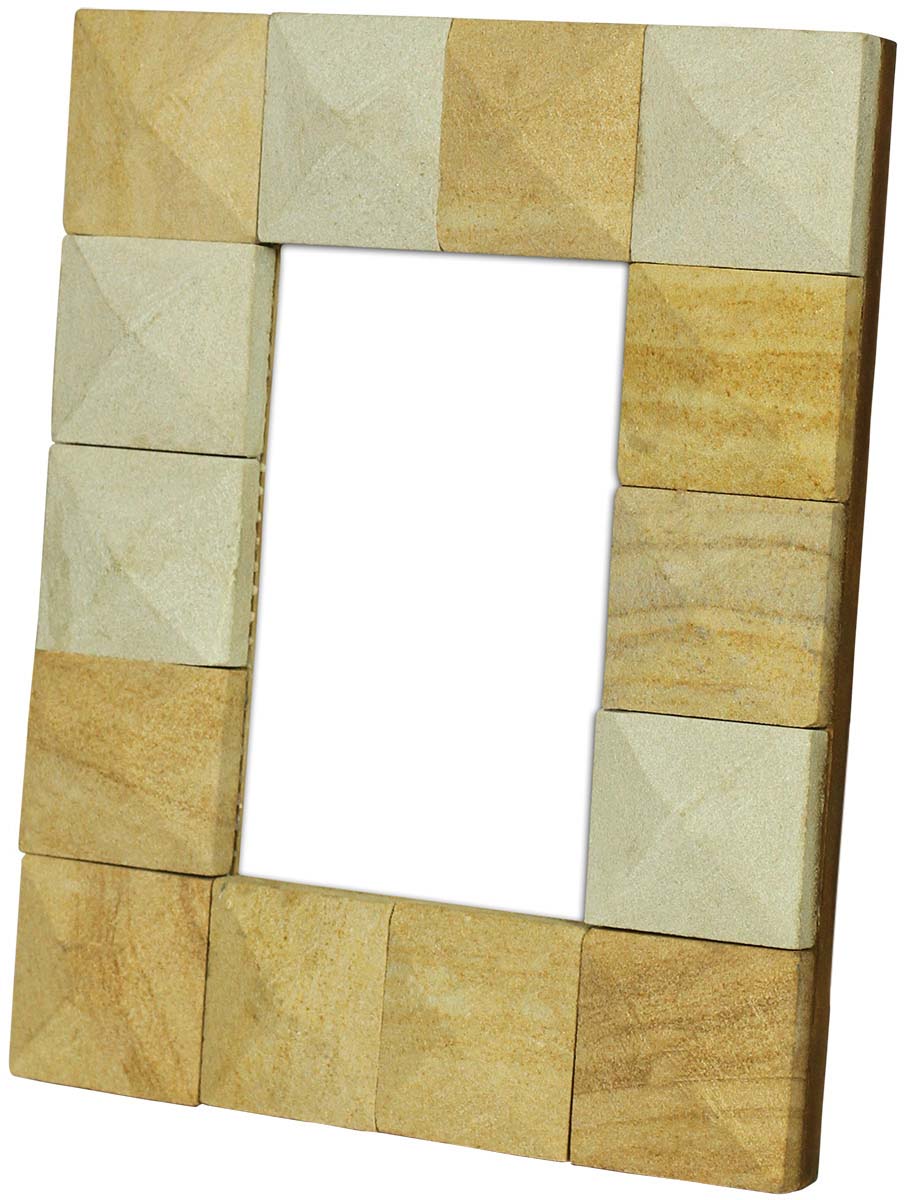 Rectangular MDF & Sandstone 4x6” Photo/Picture Frame in Bulk - Photo Frame with Square Motifs in Off-White & Beige - Wholesale Handmade Home Decor Accessories & Gift Ideas from India