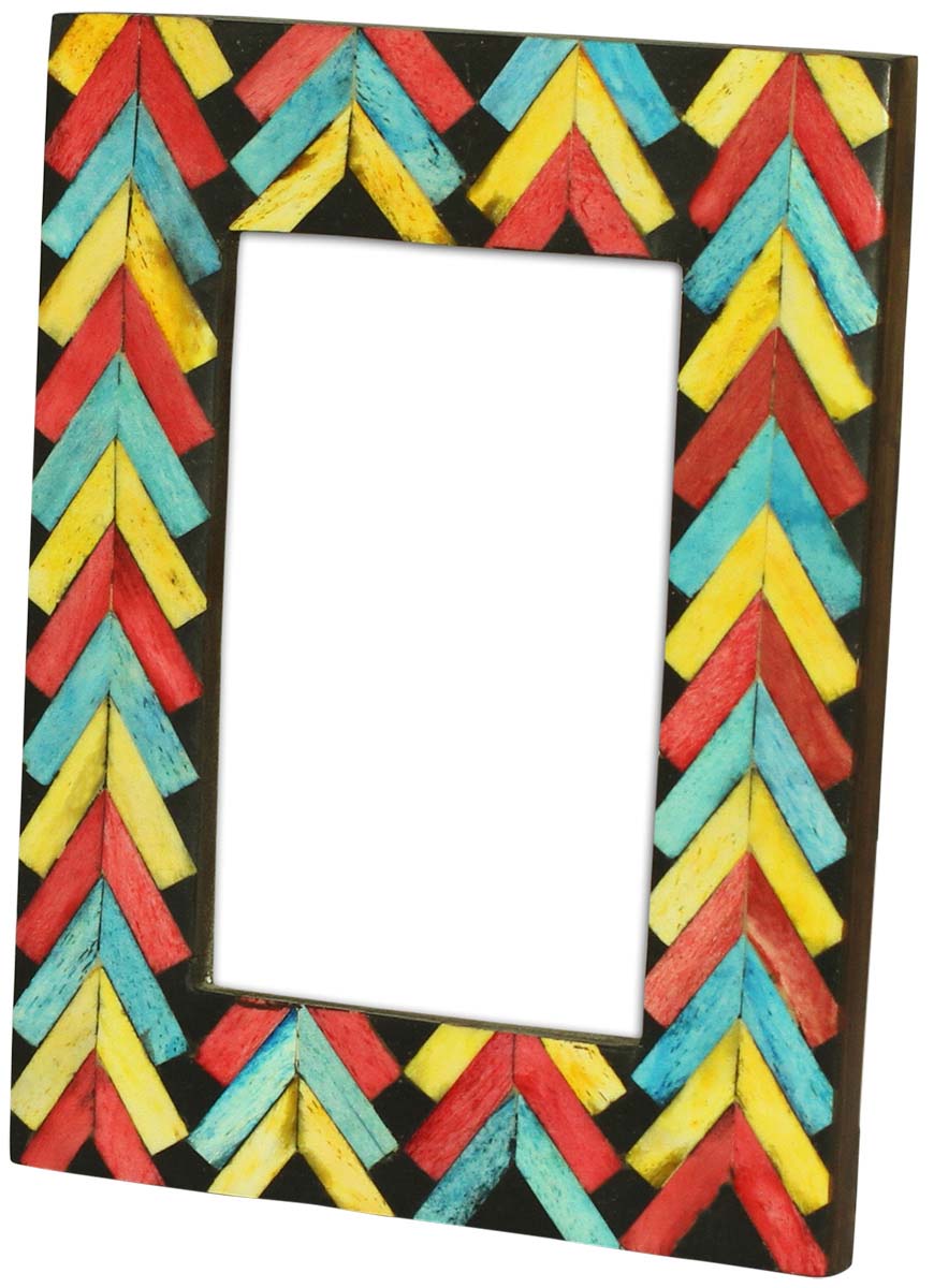 4x6 Inches Blue, Red & Yellow Picture Frame in Bulk - Wholesale Handmade Photo Frame with Arrow Motifs in MDF, Bone & Resin - Home Decor Picture Frames from India