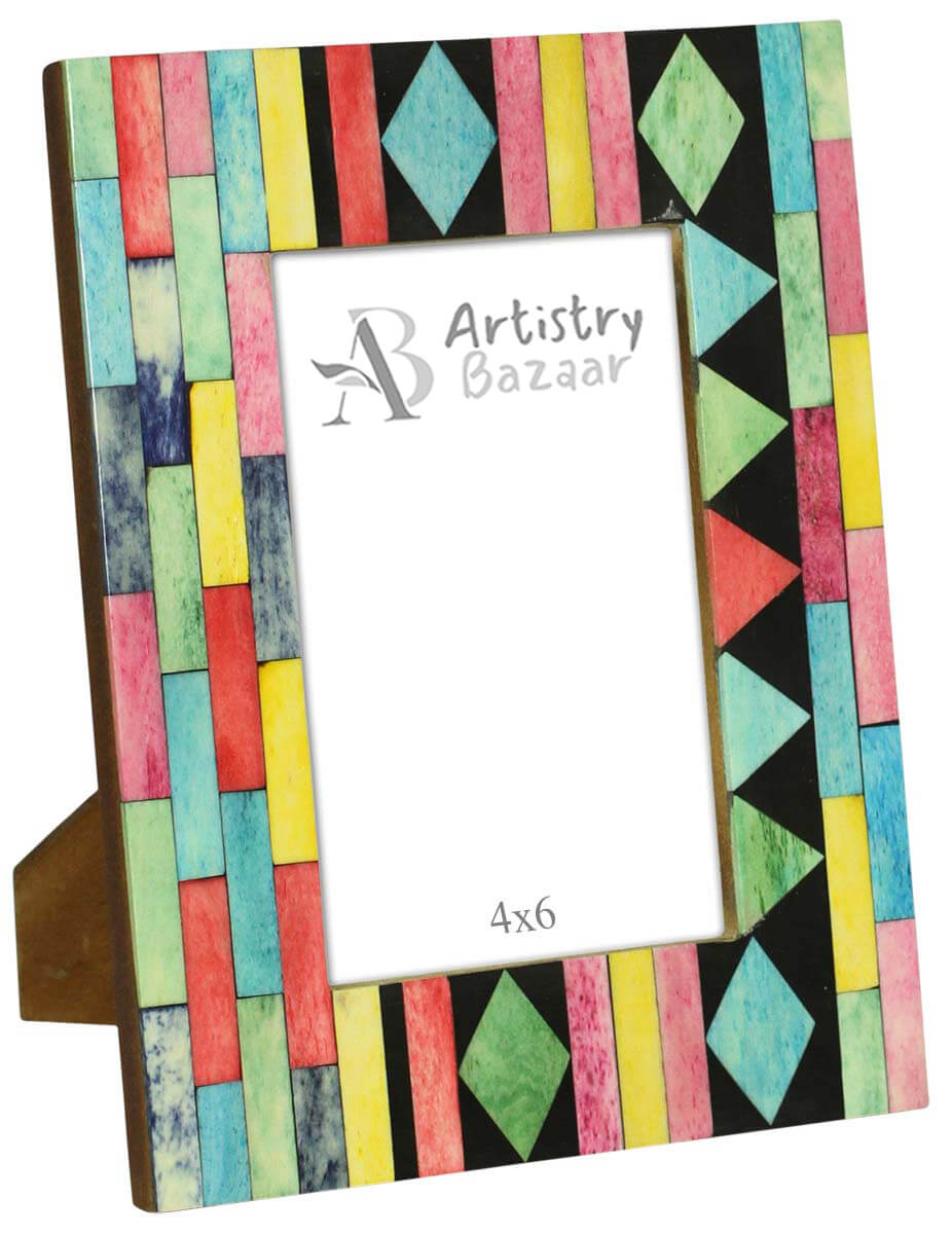 Wholesale Rectangular Multicolored 4x6” MDF Photo/Picture Frame with Geometric Patterns - Home Decor Picture Frame from India