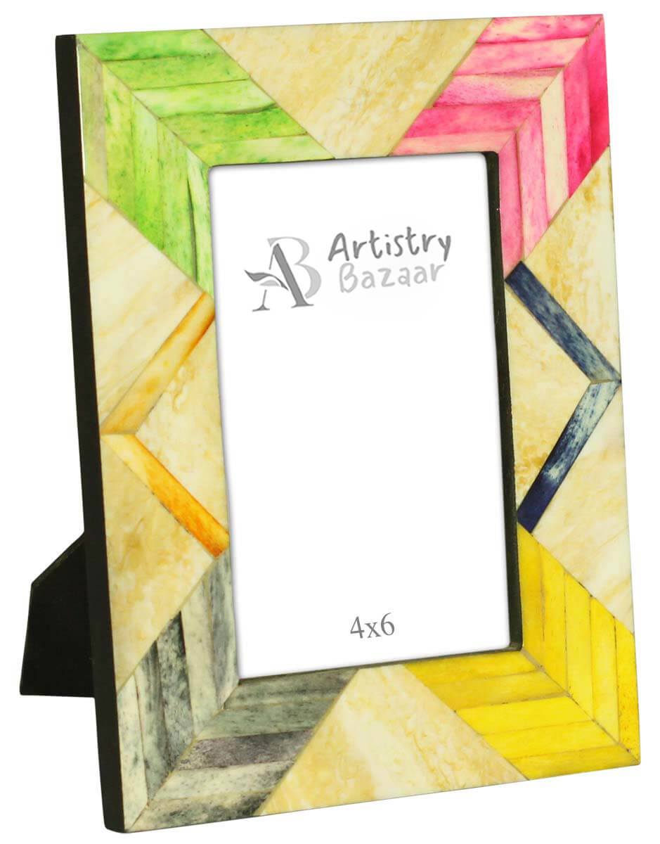Wholesale 4 x 6” Handmade Chevron Pattern Picture Frame In Bulk - Source Multicolored Photo Frame - Bone & MDF - Home Decor Accessories & Gift Ideas