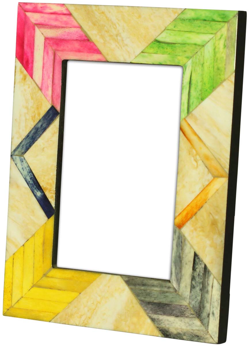 Wholesale 4 x 6” Handmade Chevron Pattern Picture Frame In Bulk - Source Multicolored Photo Frame - Bone & MDF - Home Decor Accessories & Gift Ideas