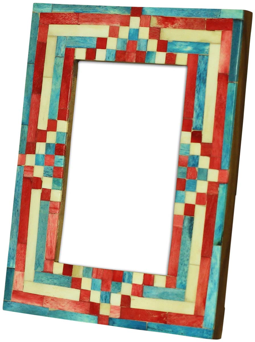 Bulk Buy 4x6 Inches Photo Frame - Check & Striped Pattern in Red, Blue & White - MDF & Bone - Home Decor Picture Frames from India
