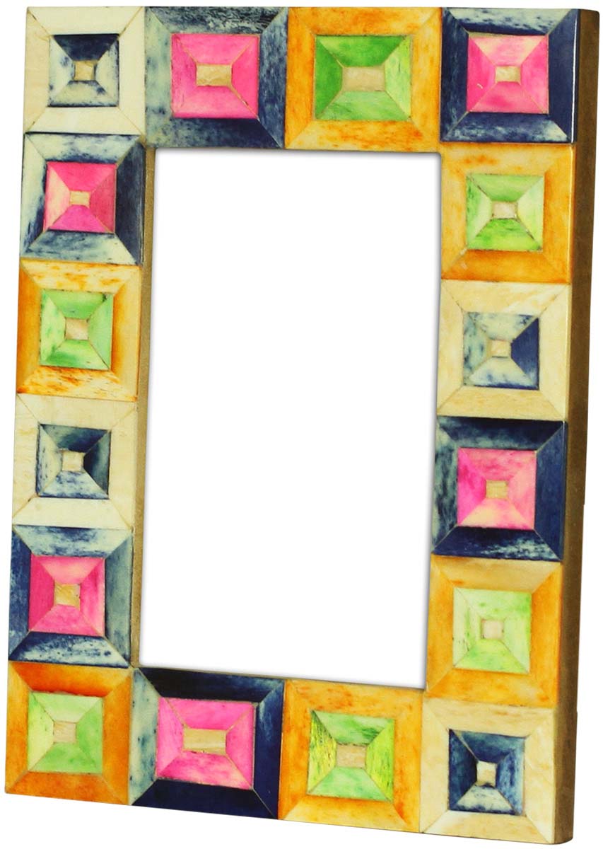Bulk Buy 4x6 Inches Multicolored Picture Frame in a Square Pattern - Wholesale Handmade Photo Frame in MDF & Bone - Home Decor Picture Frames from India
