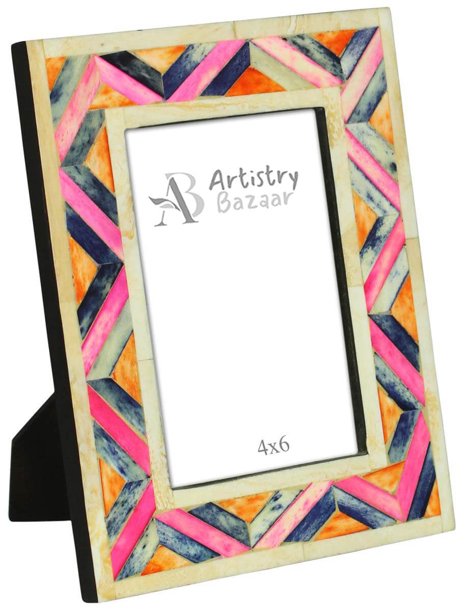 Wholesale 4 x 6” Handmade Chevron Pattern Picture Frame In Bulk - Handmade Multicolored Photo Frame - Bone & MDF - Home Decor Accessories & Gift Ideas
