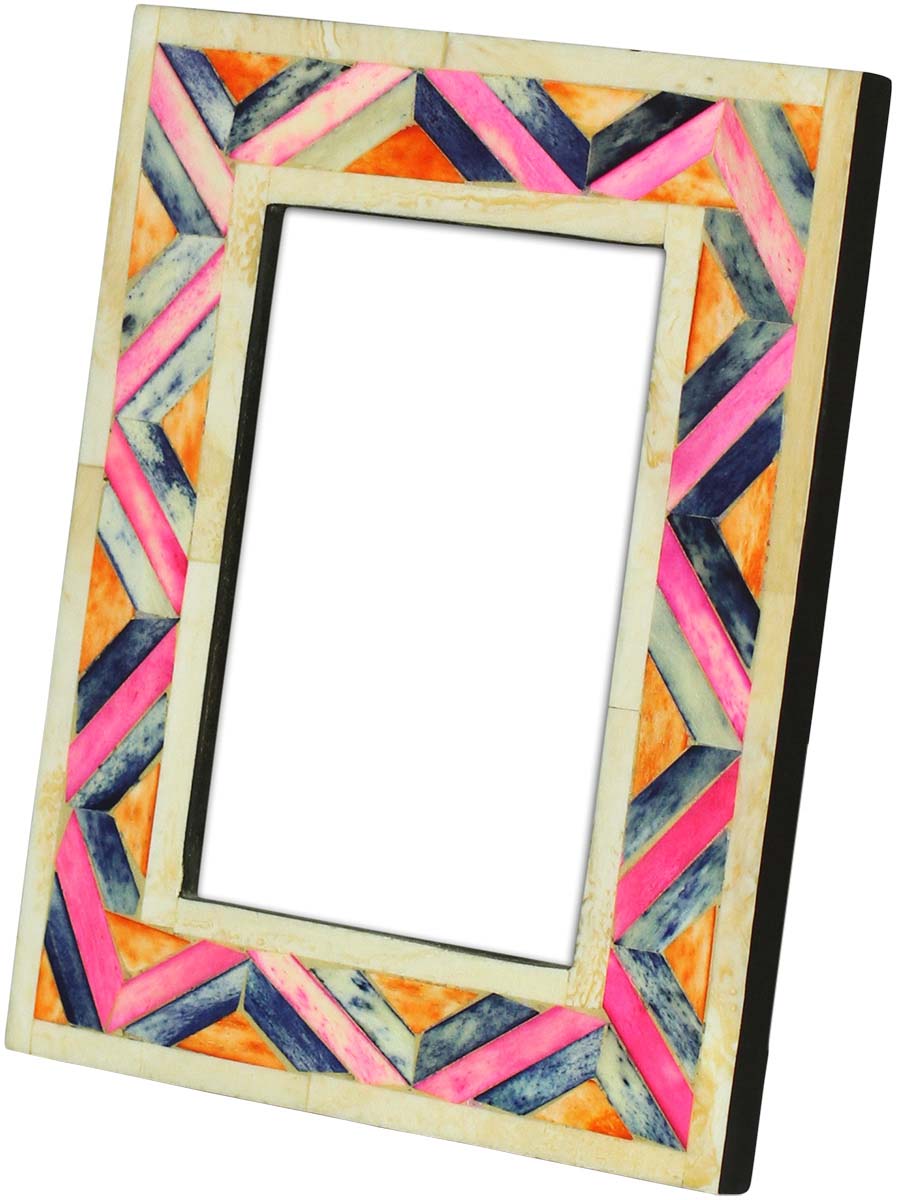Wholesale 4 x 6” Handmade Chevron Pattern Picture Frame In Bulk - Handmade Multicolored Photo Frame - Bone & MDF - Home Decor Accessories & Gift Ideas