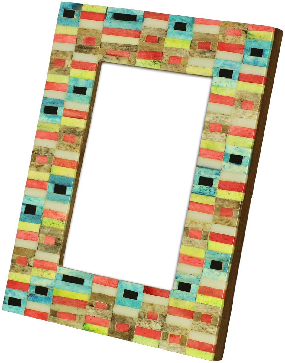 Bulk Buy 4x6 Inches Photo Frame - Multicolored Square & Striped Pattern - MDF & Bone - Home Decor Picture Frames from India