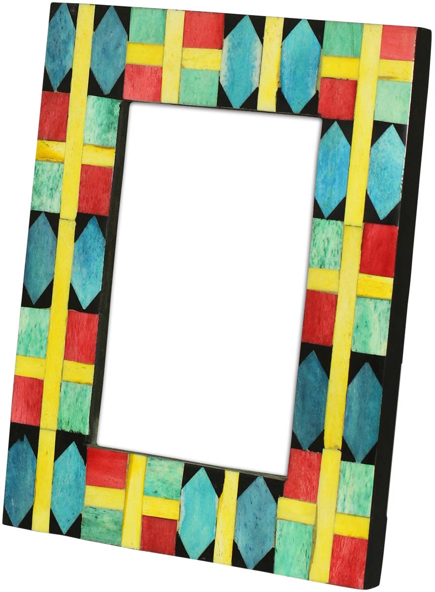 4x6 Inches Multicolored Picture Frame in Bulk - Wholesale Handmade Photo Frame with Geometric Pattern in MDF, Bone - Home Decor Picture Frames from India