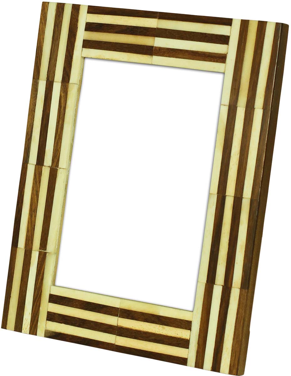 Bulk Buy 5x7 Inches Picture Frame in Brown & White Candy Stripes Pattern - Wholesale Handmade Photo Frame in MDF & Bone - Home Decor Picture Frames from India
