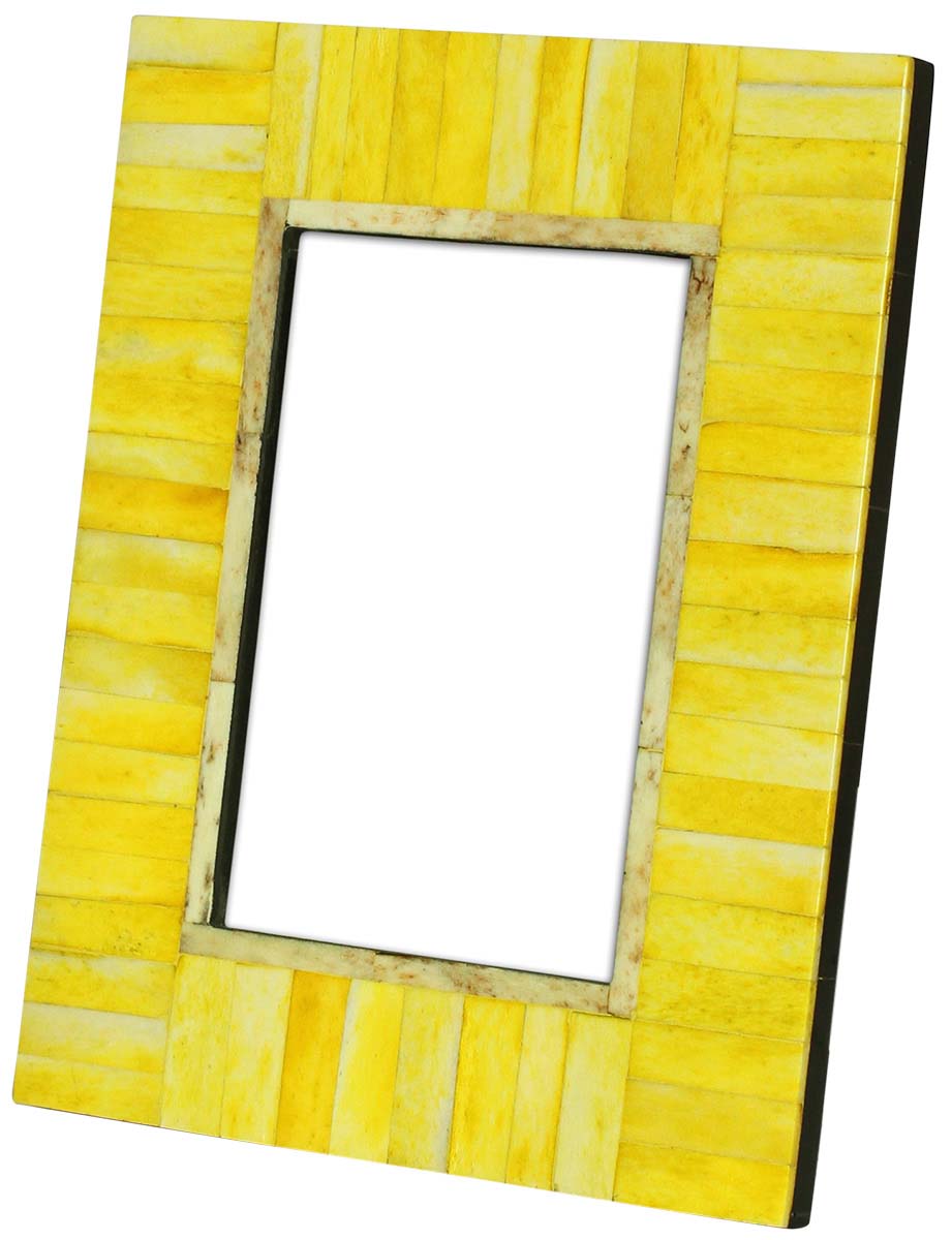 Yellow 4 x 6” Handmade Picture Frame In Bulk - Bone & MDF Photo Frame - Yellow Stripes - Wholesale Home Decor Accessories & Gift Ideas
